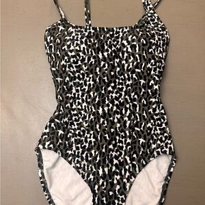 Michael Kors One-Piece Swimsuit in Olive, blk and white leopard Print size 10EUC